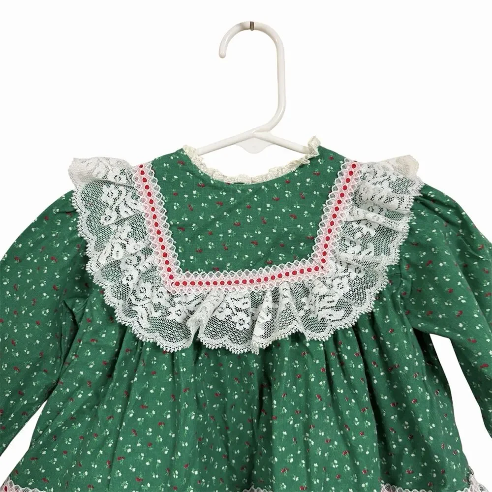 Bryan Baby Girl Sz 18 Months Green Full Circle Party Dress Lace Ruffles VTG USA